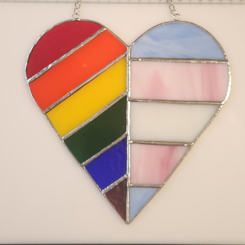 Stained Glass Trans Pride Heart